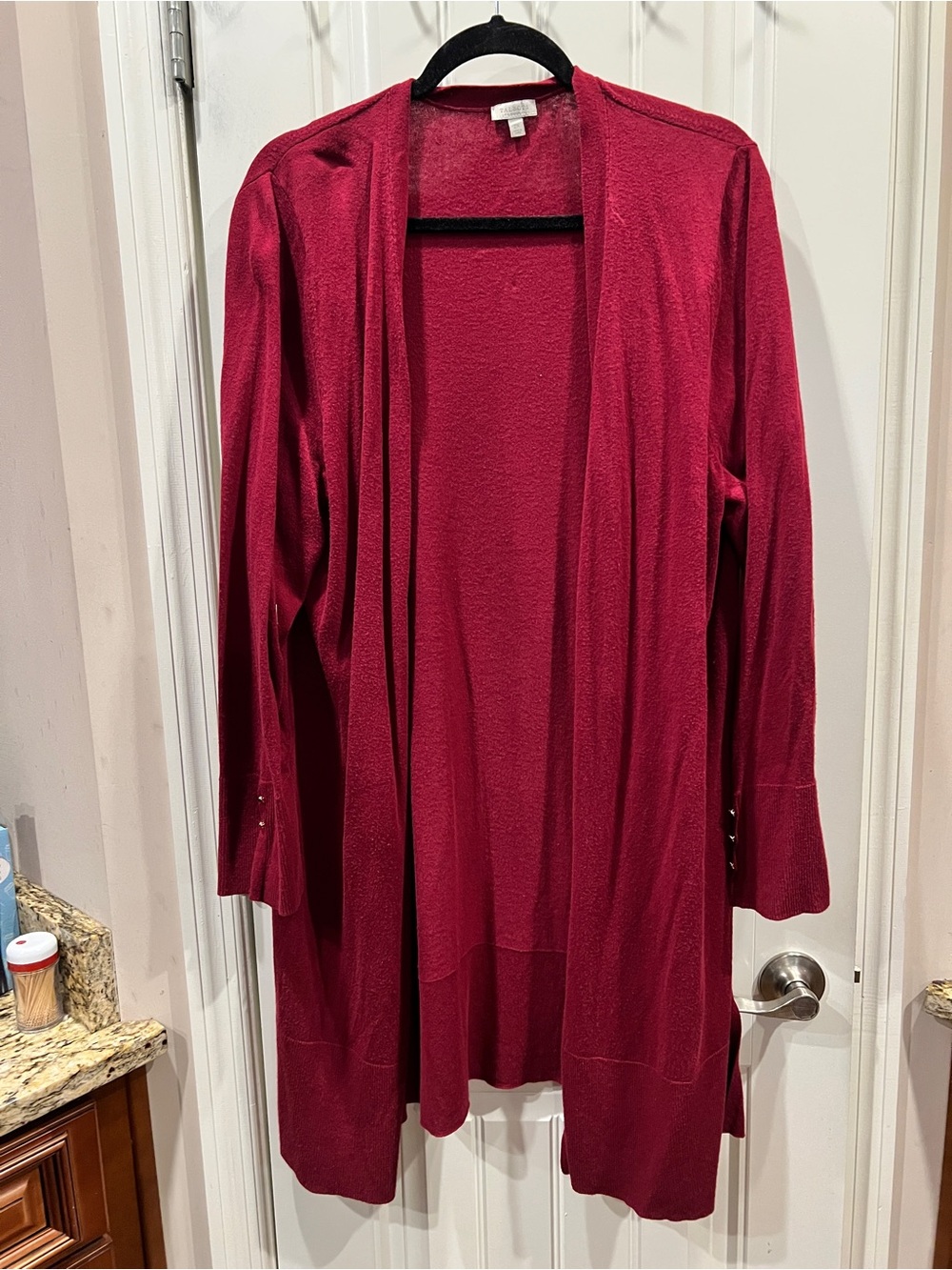 Talbots Open-Front Long Cardigan Sweater Deep Berry Maroon Burgundy Sz 2x